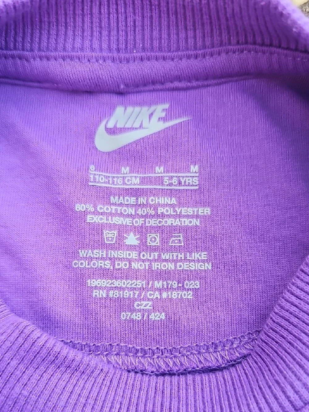 Nike Vivid Purple Ruffle-Sleeve Crewneck Sweatshirt with Pink Logo Girls 6